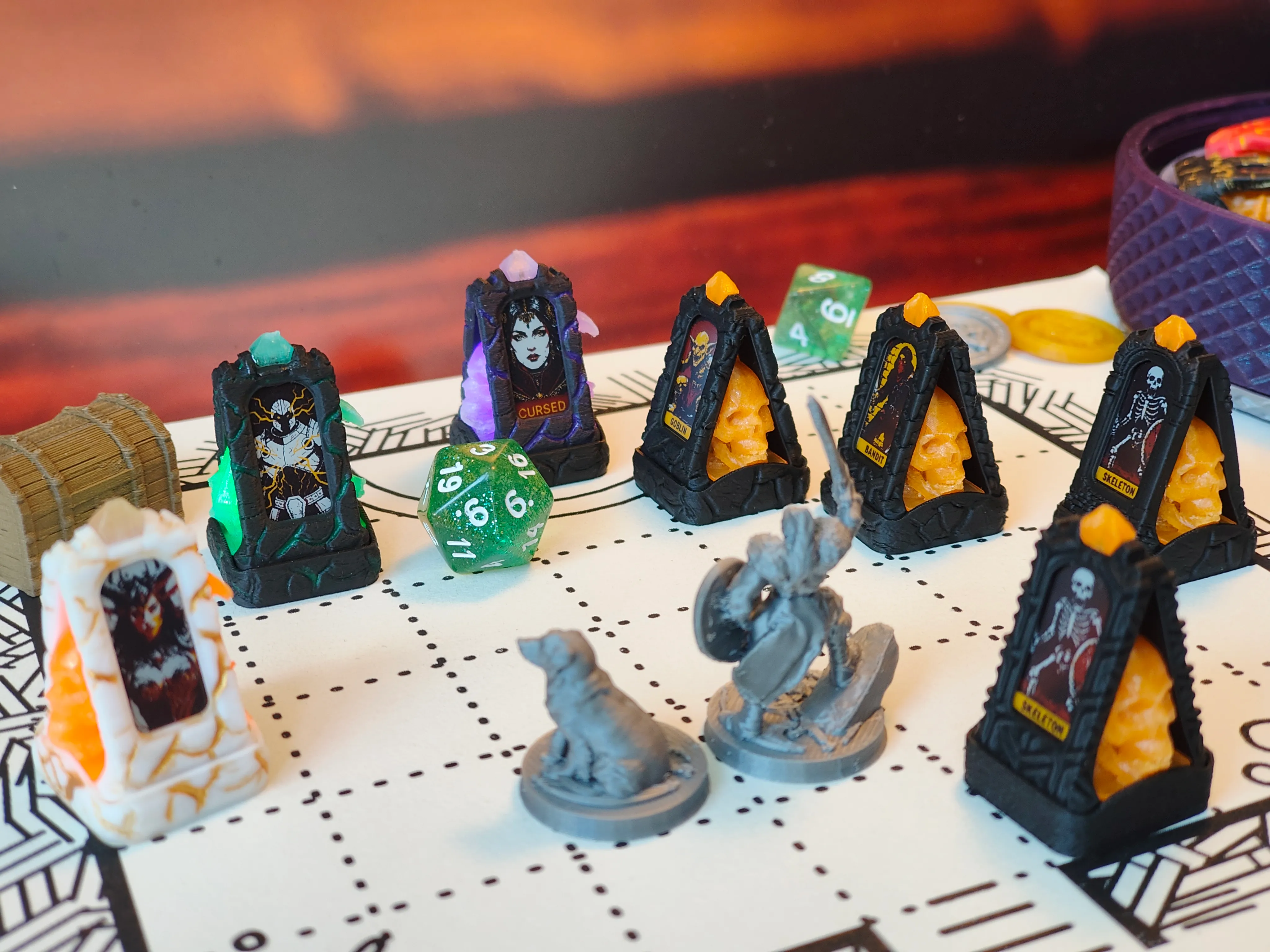 A full case of loaded totems beside the phone gallery